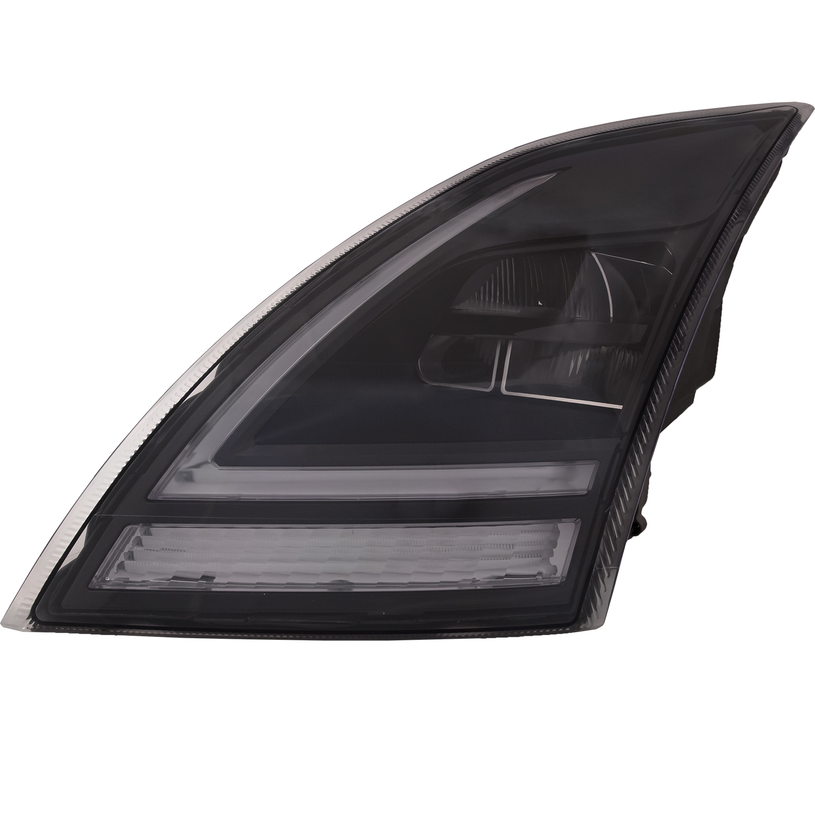 Headlights Depot 18-20 Volvo VNL VNR Driver | Left LED Headlights with Black Housing / Signature LED DRL