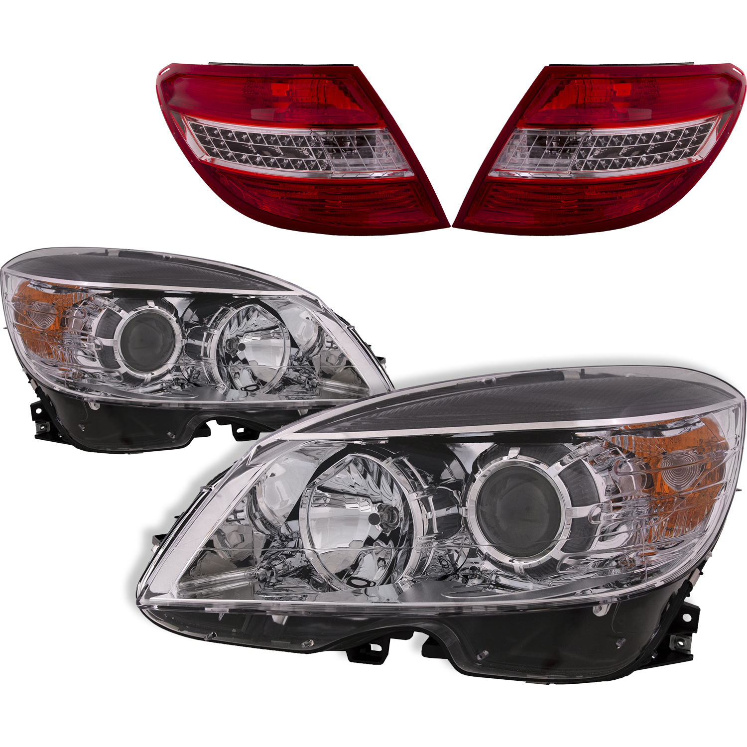 Headlight Set For 08-11 Mercedes-Benz C300, 08-11 Mercedes-Benz C350, 08-11 Mercedes-Benz C63 AMG