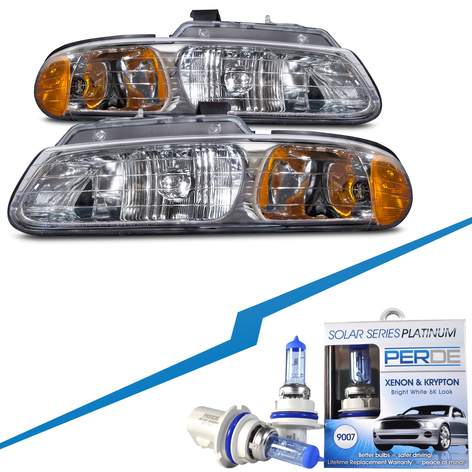 Headlight Set For 96-99 Chrysler Town & Country, 96-99 Dodge Caravan, 96-99 Plymouth Voyager