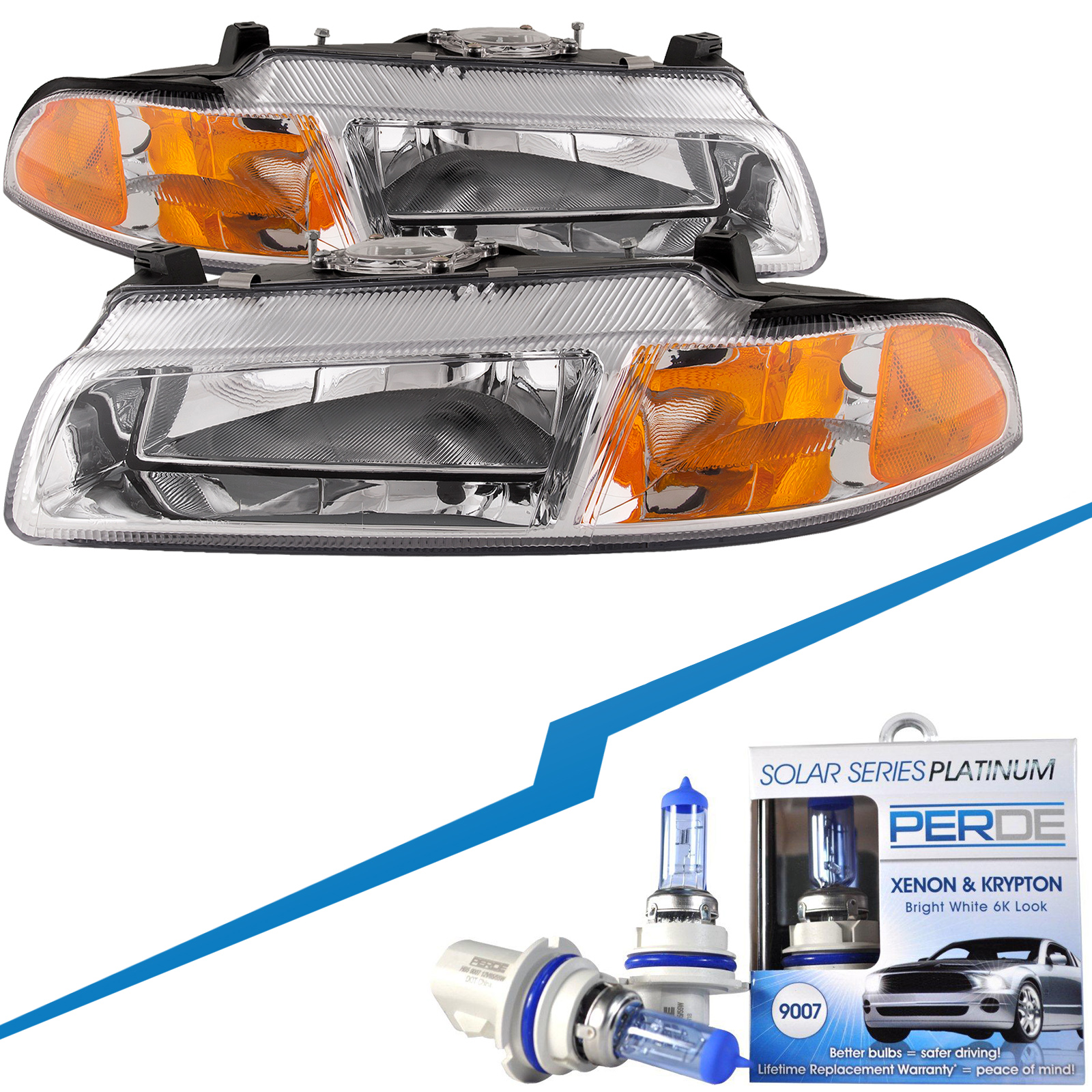 Headlight Set For 97-00 Chrysler Cirrus, 97-00 Dodge Stratus, 97-00 Plymouth Breeze