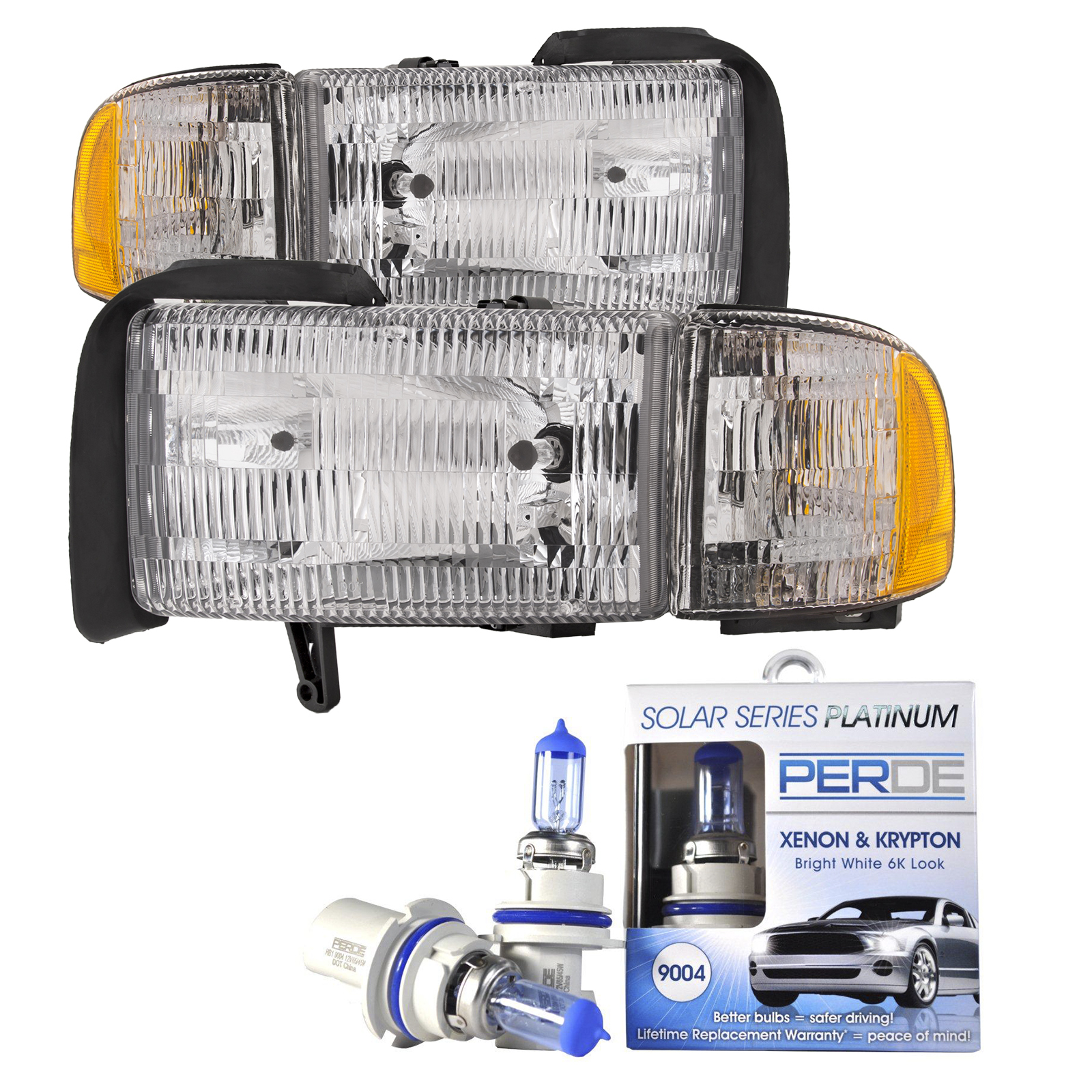 Headlight Set For 94-02 Dodge Ram 1500, 94-02 Dodge Ram 2500, 94-02 Dodge Ram 3500