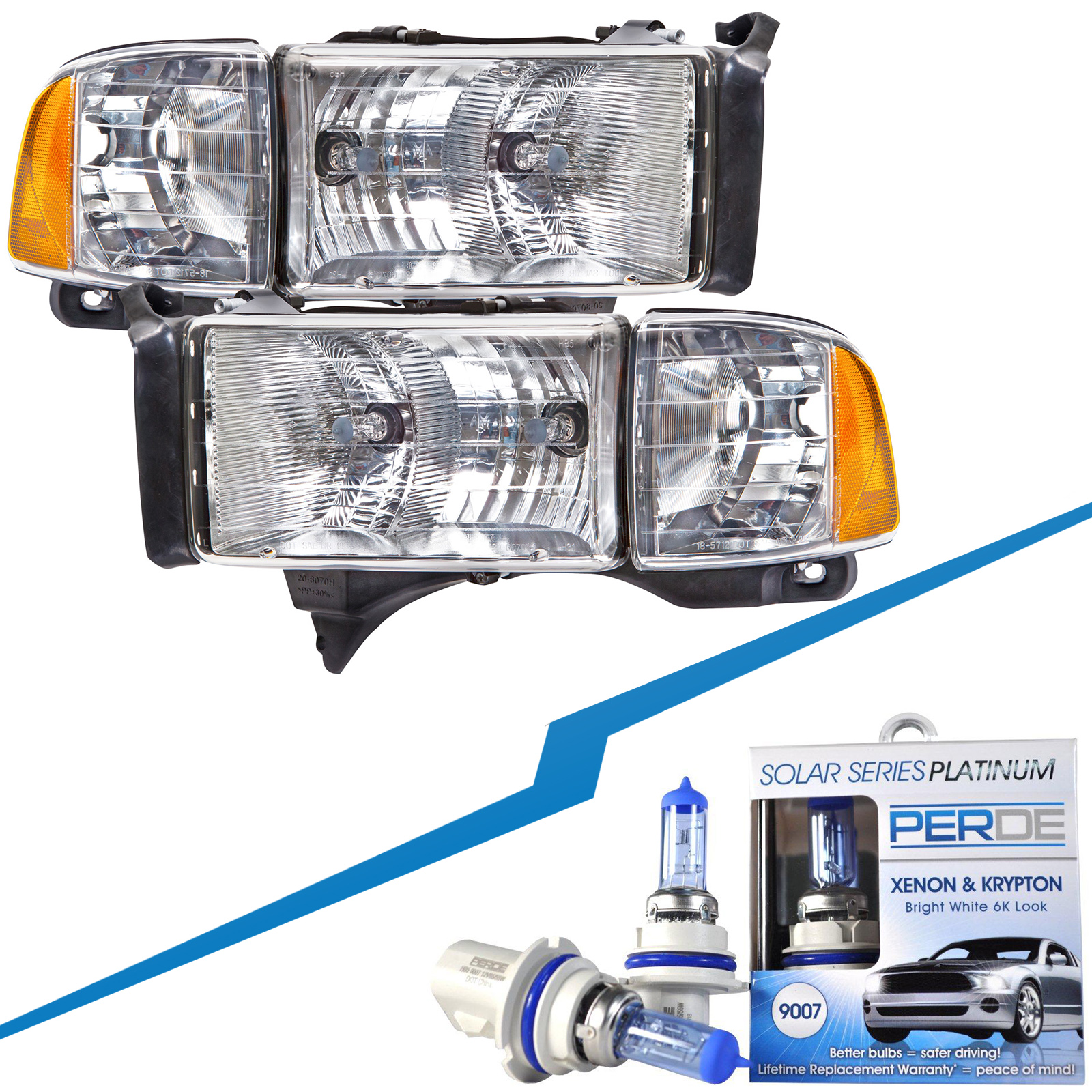Headlight Set For 99-01 Dodge Ram 1500, 99-02 Dodge Ram 2500, 99-02 Dodge Ram 3500