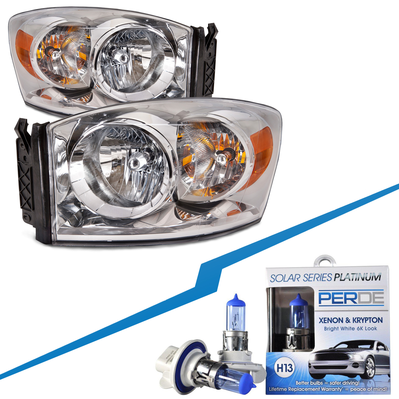 Headlight Set For 07-08 Dodge Ram 1500, 07-09 Dodge Ram 2500, 07-09 Dodge Ram 3500
