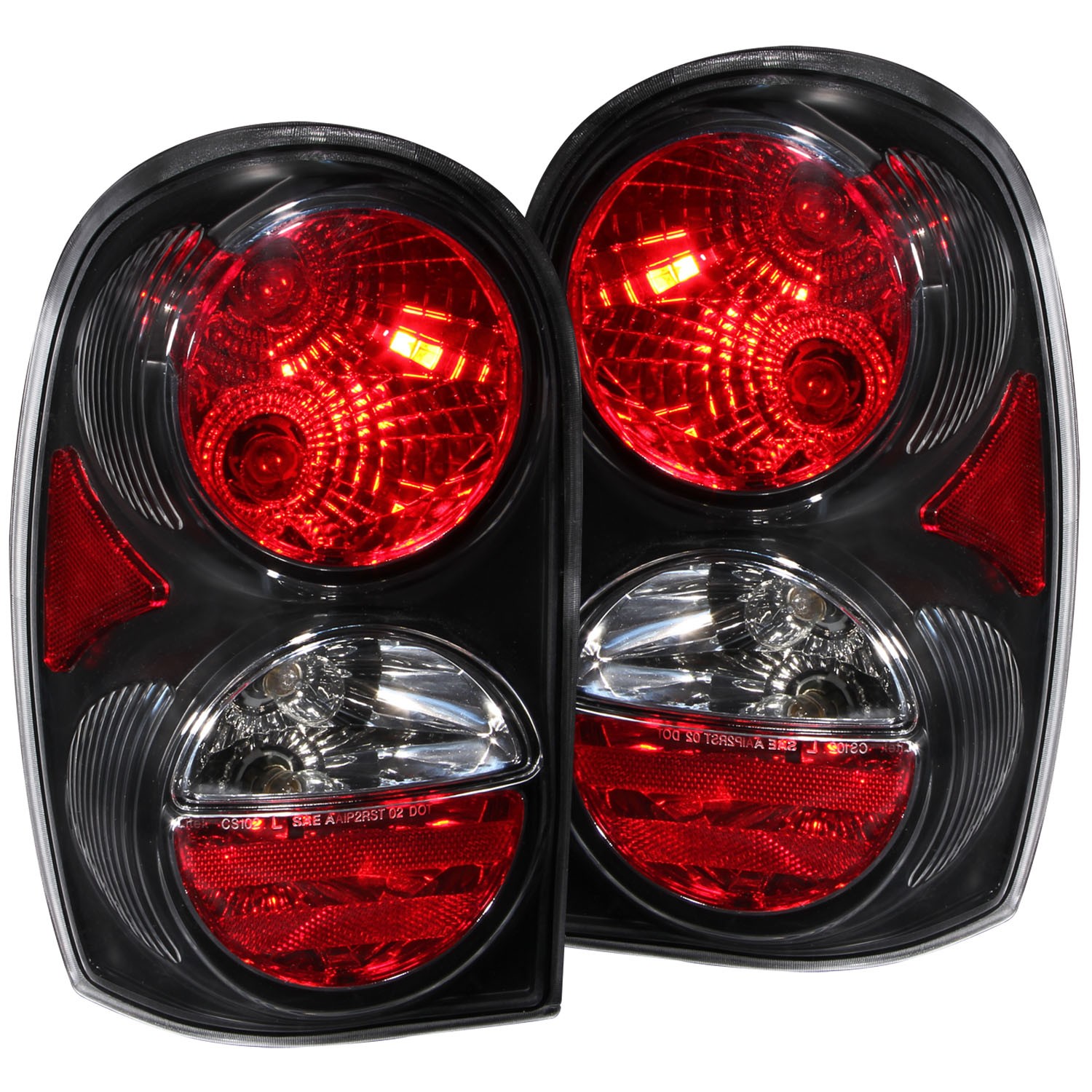 Black Housing Halogen Tail Light Compatible with Jeep Liberty 2002-2007 Includes Left Driver and Right Passenger Side Tail Lights
