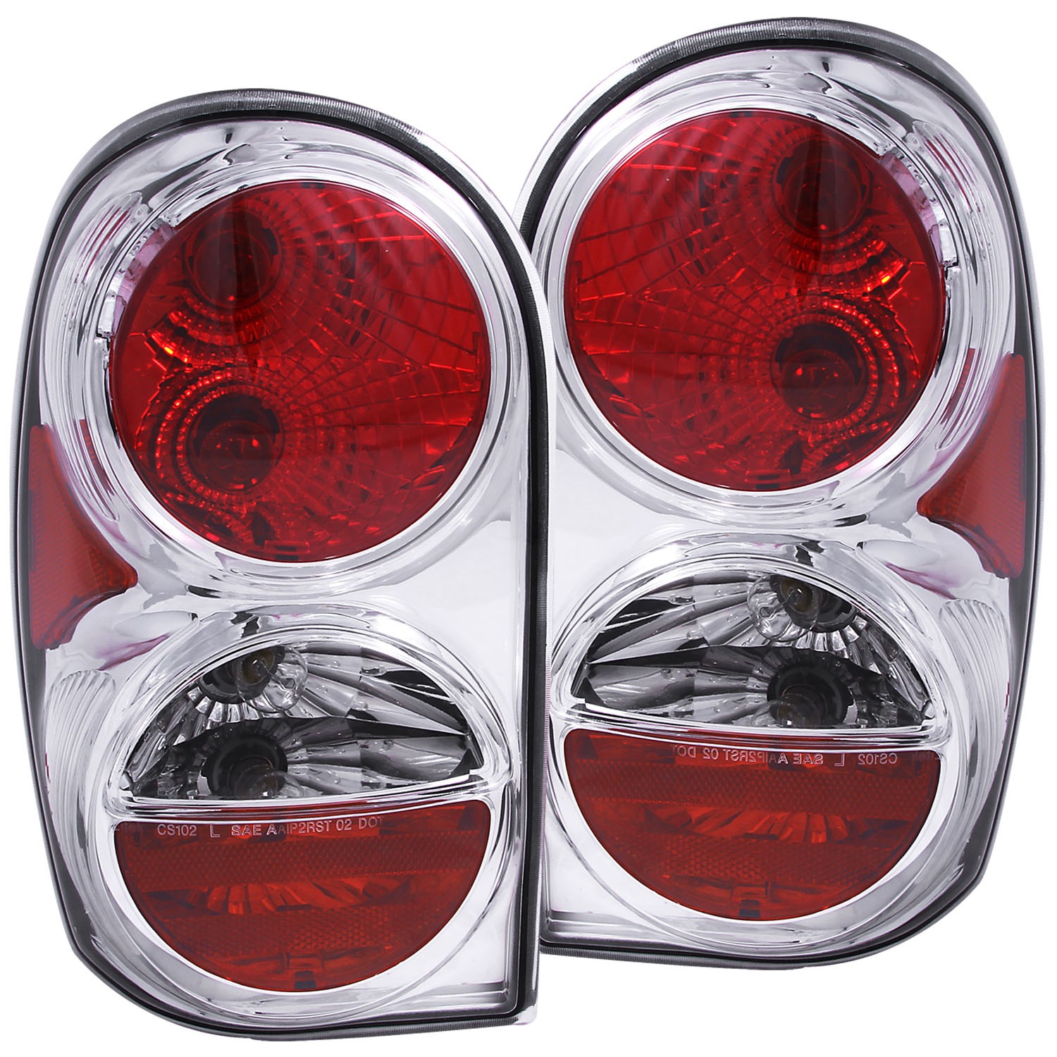 Chrome Housing Halogen Tail Light Compatible with Jeep Liberty 2002-2007 Includes Left Driver and Right Passenger Side Tail Lights