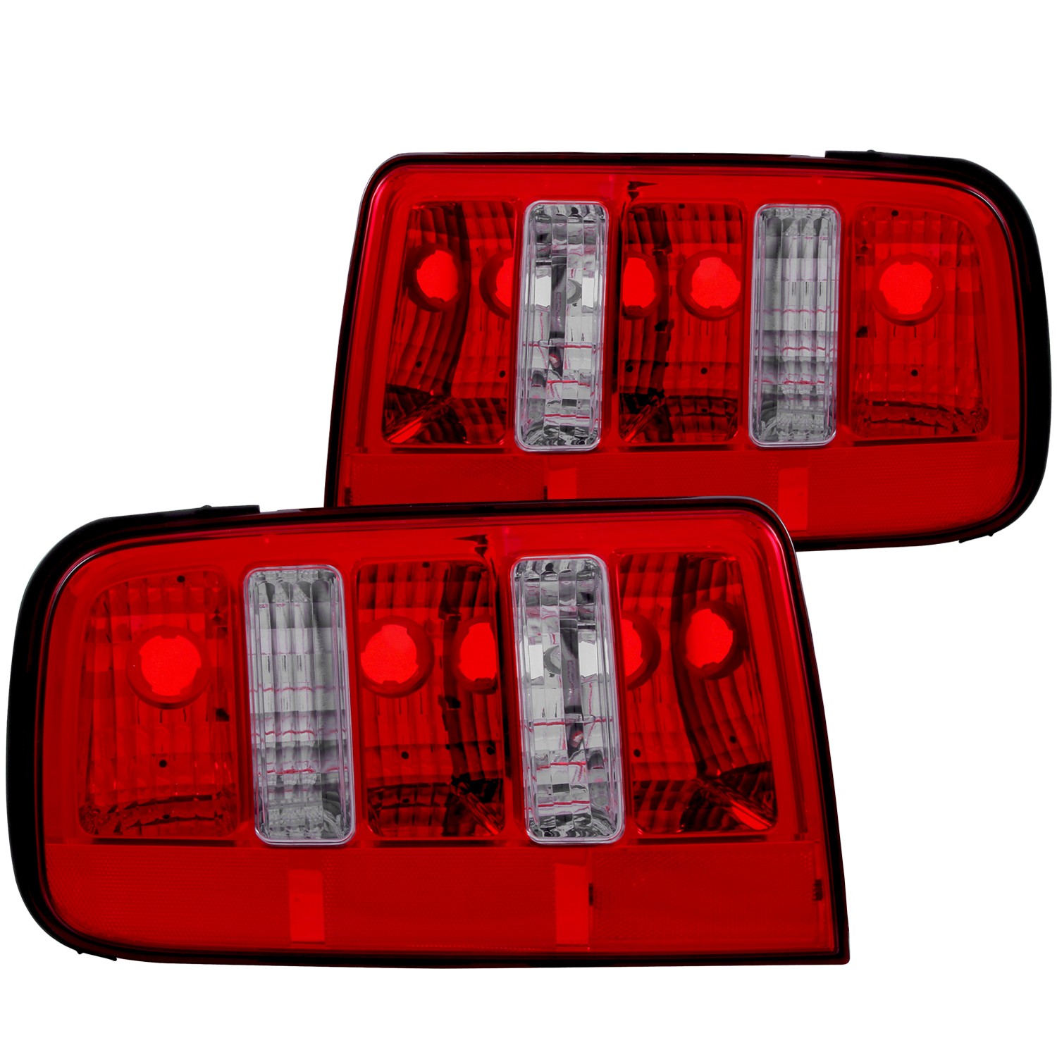 Halogen Tail Light Compatible with Ford Mustang 2005-2009 Includes Left Driver and Right Passenger Side Tail Lights with Red and Clear Lens