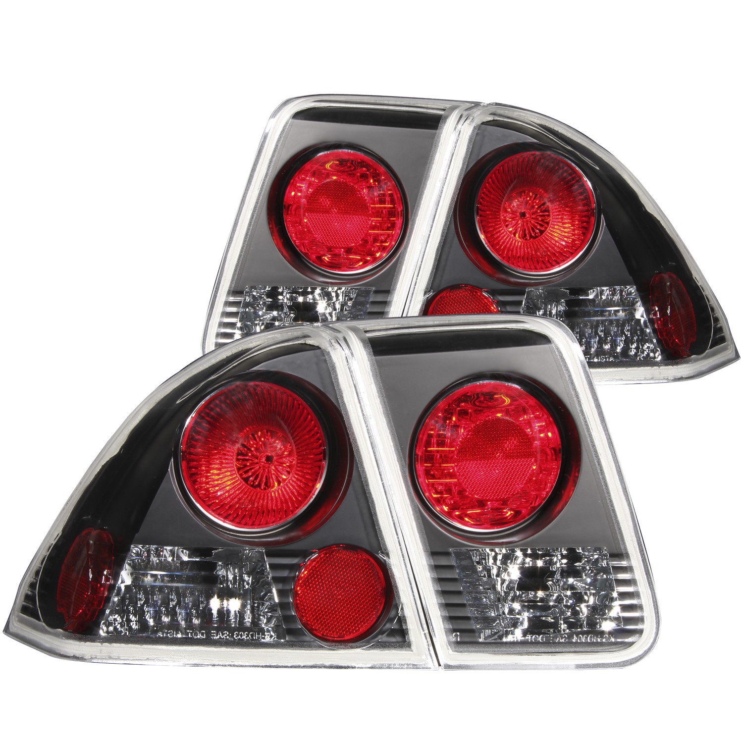 Black Housing Halogen Tail Light Compatible with Honda Civic 2001-2005 Includes Left Driver and Right Passenger Side Tail Lights