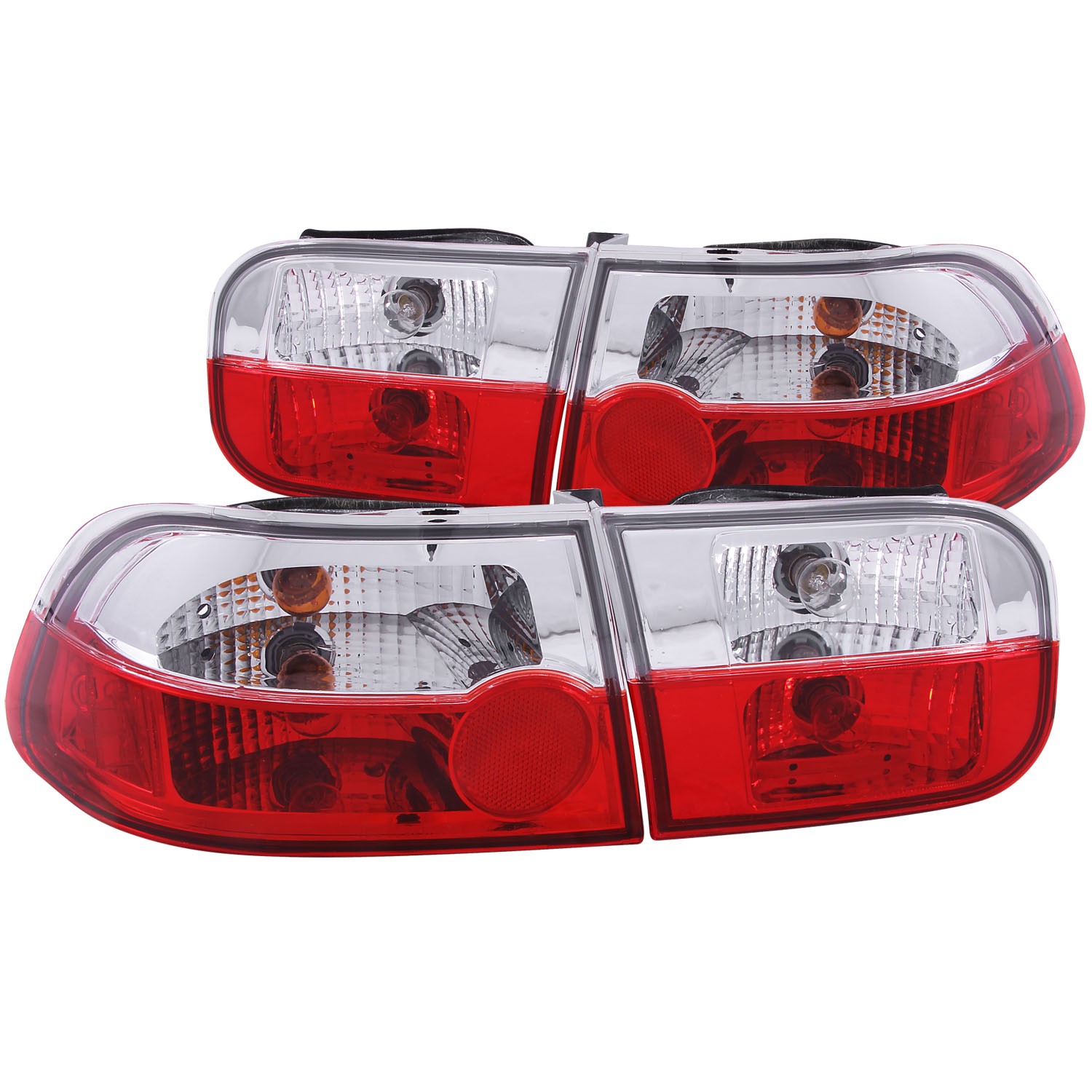 Halogen Tail Light Compatible with Honda Civic 1992-1995 Includes Left Driver and Right Passenger Side Tail Lights with Red and Clear Lens