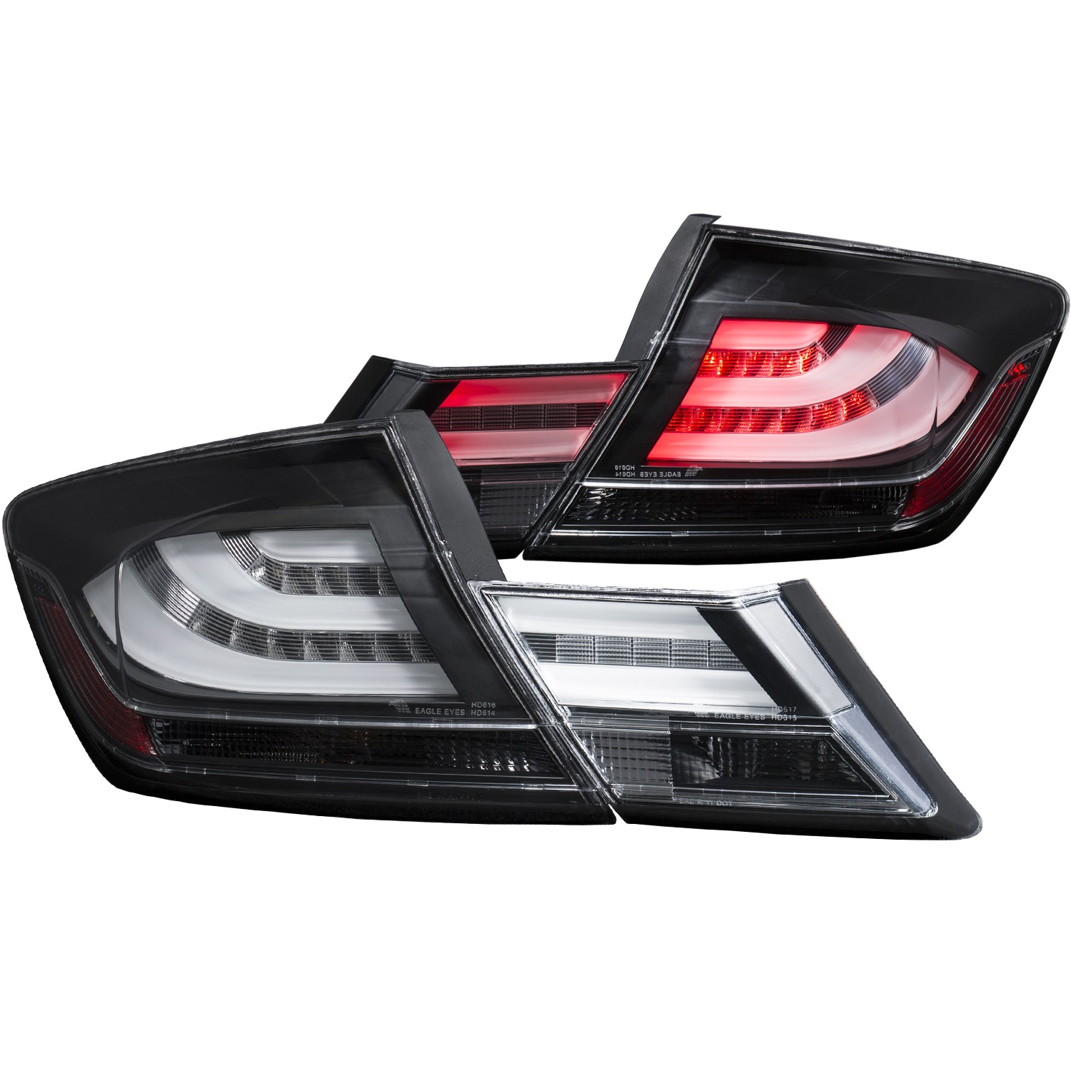 Black Housing LED Tail Light Compatible with Honda Civic 2013-2015 Includes Left Driver and Right Passenger Side Tail Lights