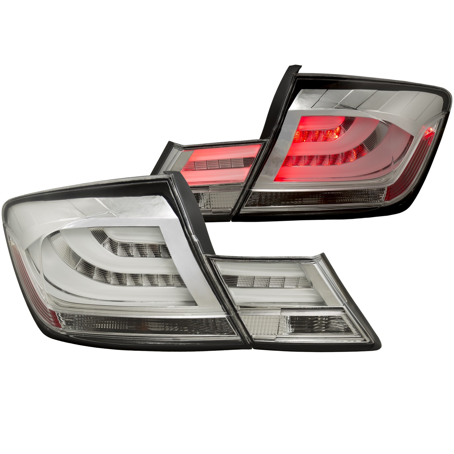 Chrome Housing LED Tail Light Compatible with Honda Civic 2013-2015 Includes Left Driver and Right Passenger Side Tail Lights