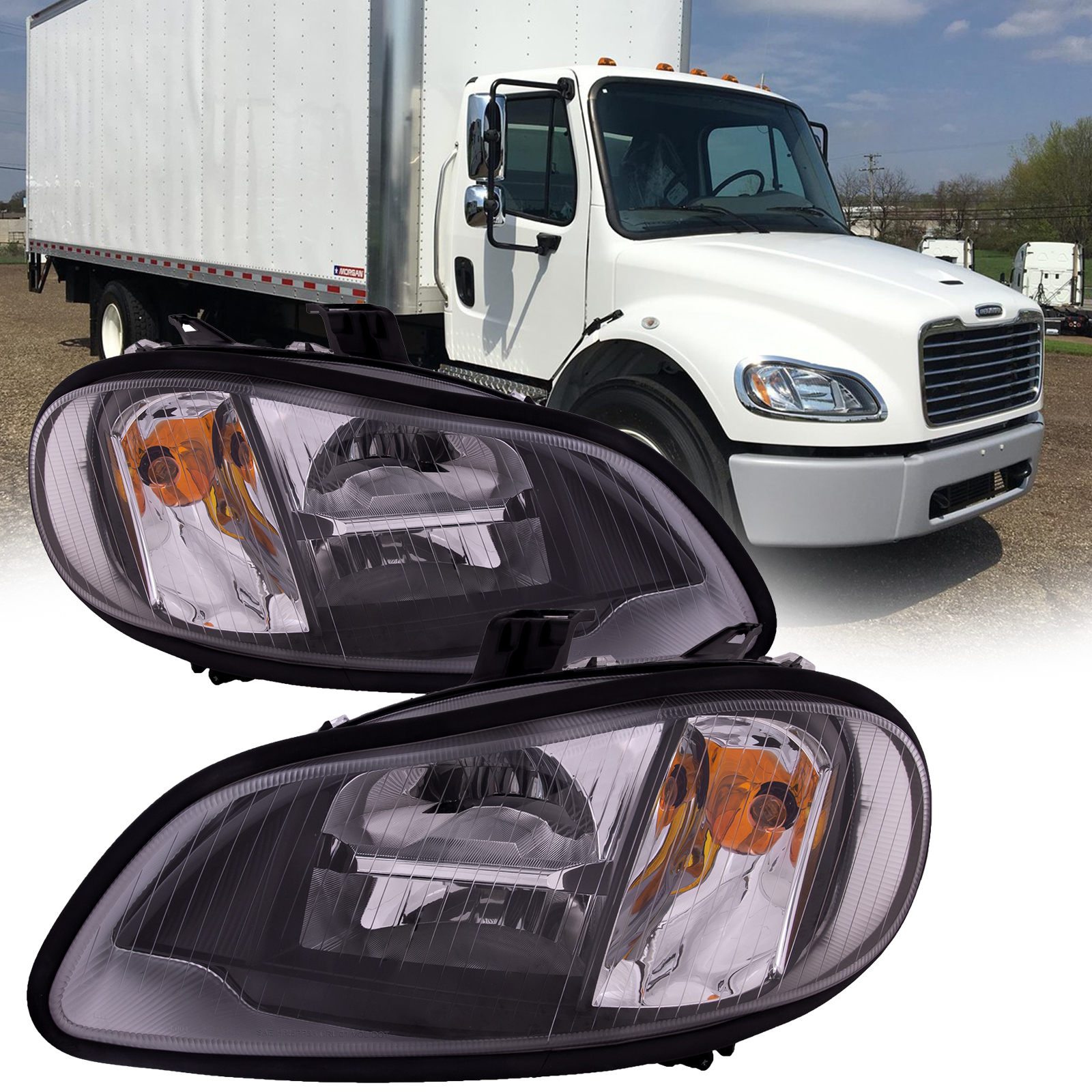Headlight Set For 04-12 Freightliner Business Class M2, 02-06 Freightliner M2 100, 02-18 Freightliner M2 106, 03-18 Freightliner M2 112
