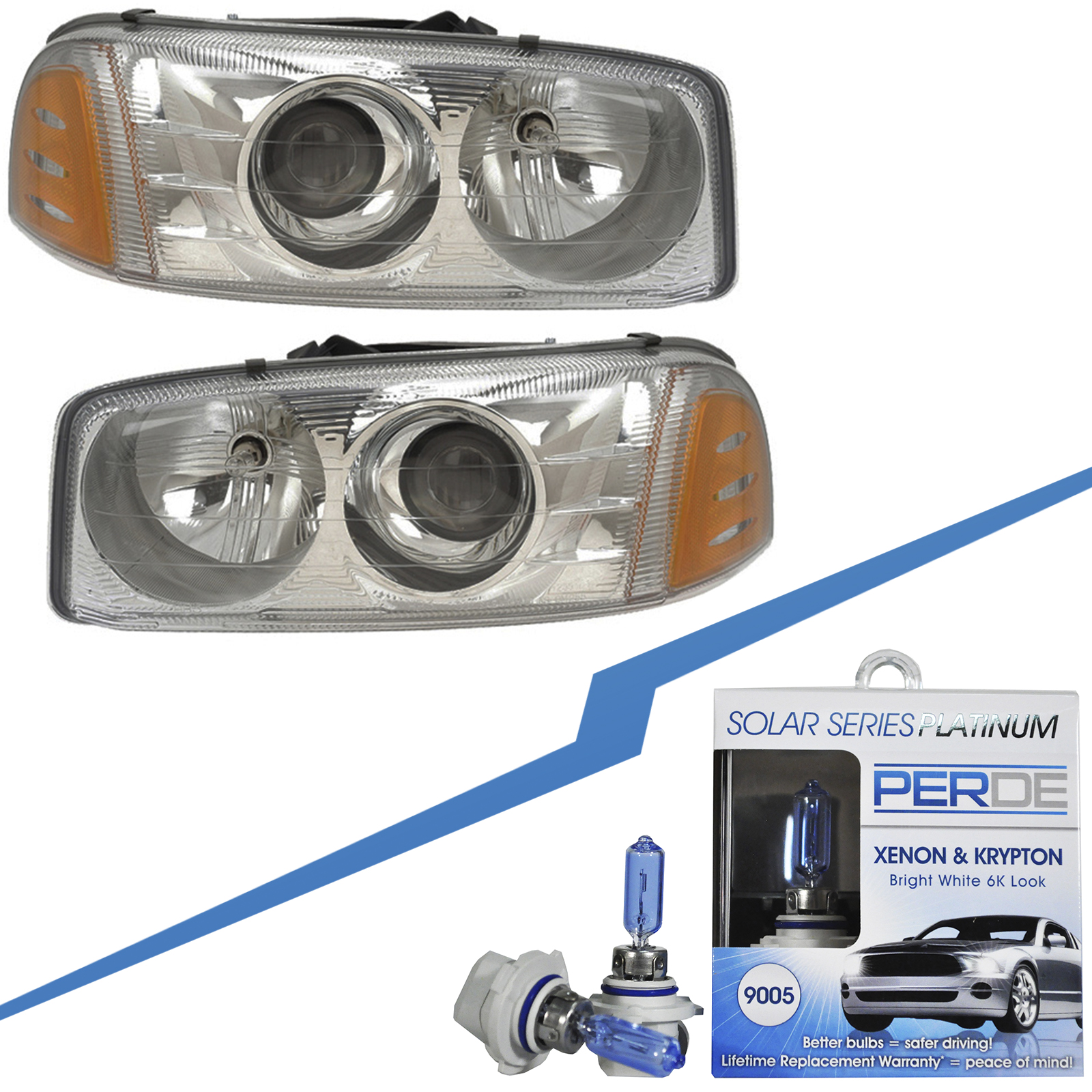 Headlight Set For 01-06 GMC Sierra 1500, 07 GMC Sierra 1500 Classic, 01-06 GMC Yukon, 01-06 GMC Yukon XL 1500