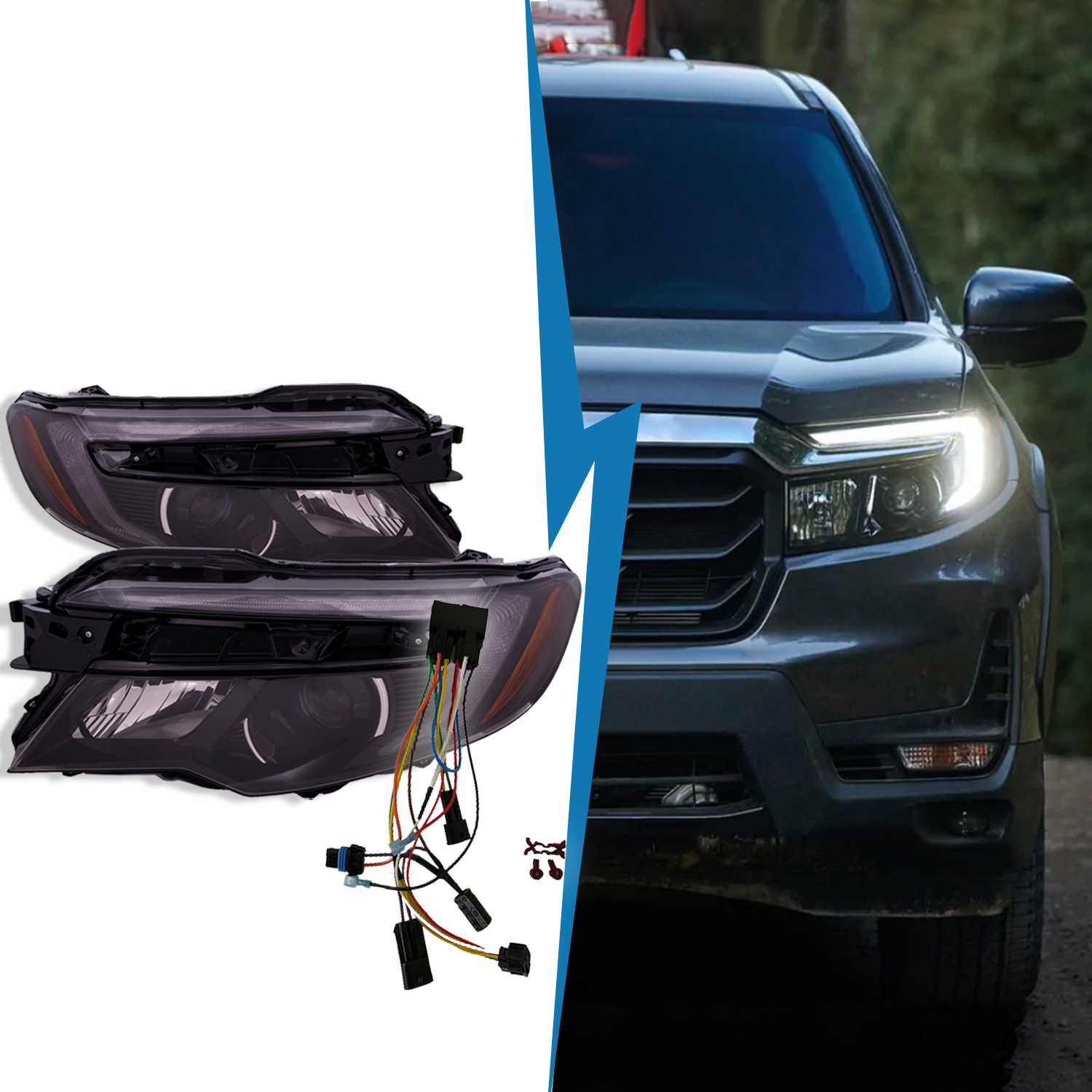 Headlight Set For 19-22 Honda Passport, 16-22 Honda Pilot, 17-20 Honda Ridgeline