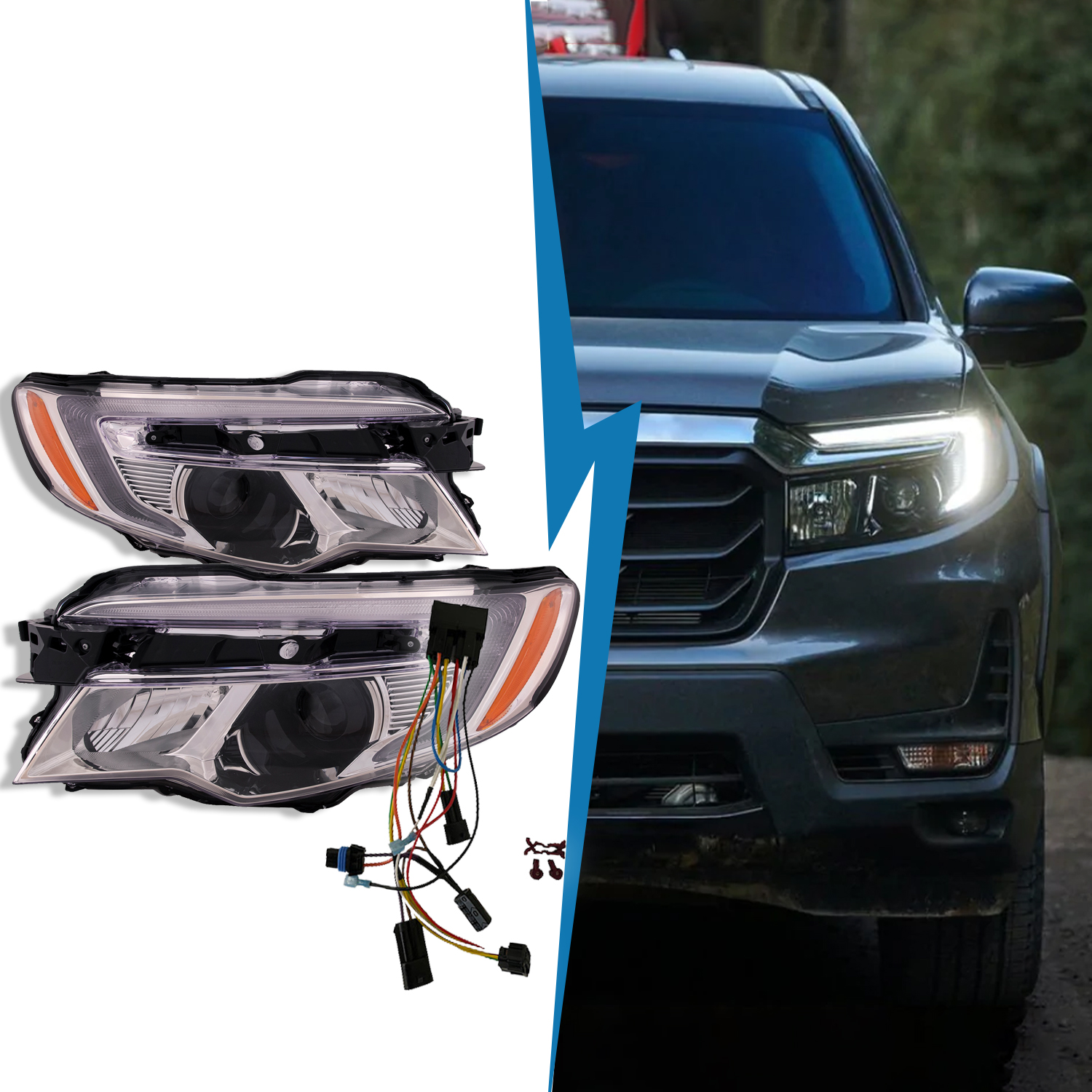 Headlight Set For 19-21 Honda Passport, 16-22 Honda Pilot, 17-20 Honda Ridgeline