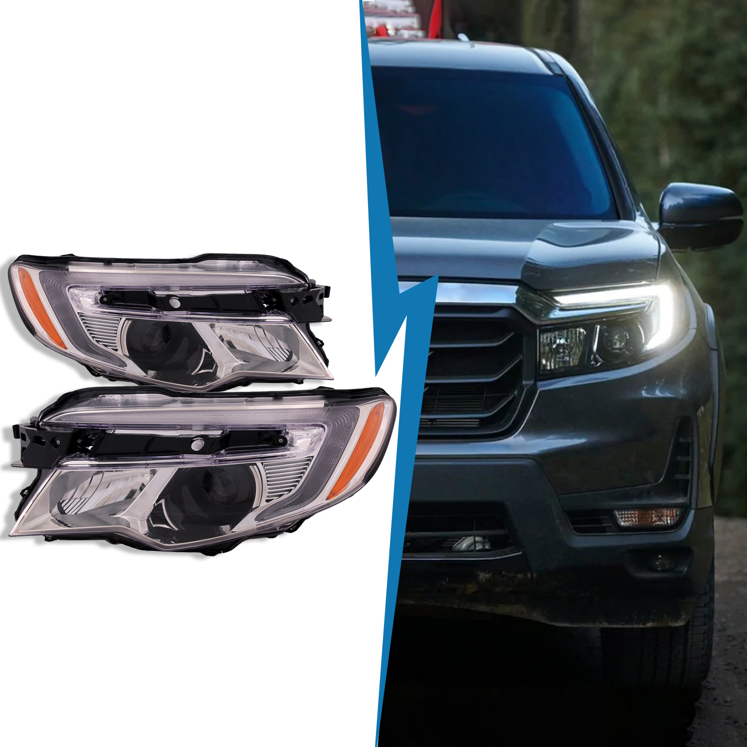 Headlight Set For 19-21 Honda Passport, 16-22 Honda Pilot, 17-20 Honda Ridgeline