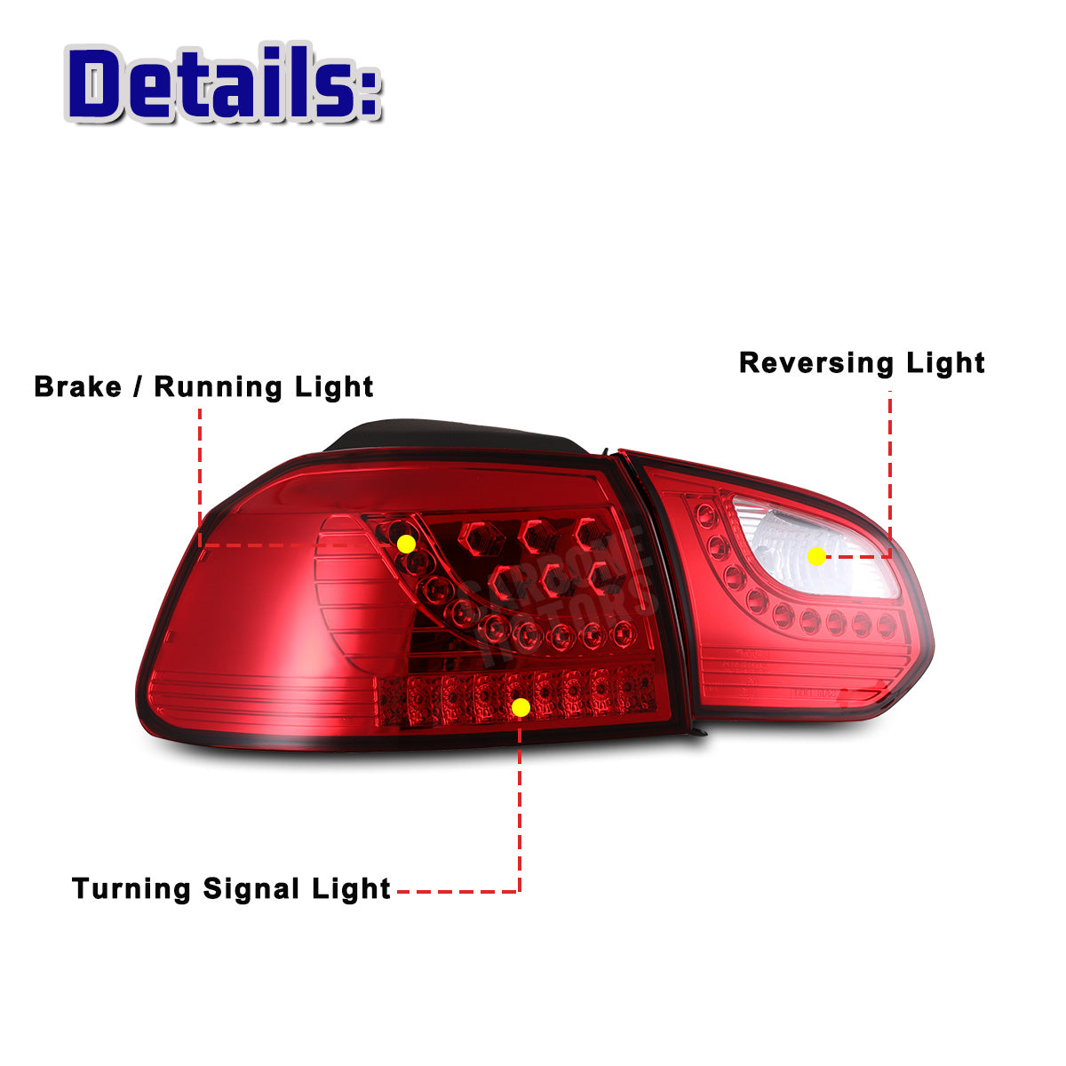 Chrome LED Tail Light Set With Red Lens For 2010-2014 Volkswagen Golf GTI