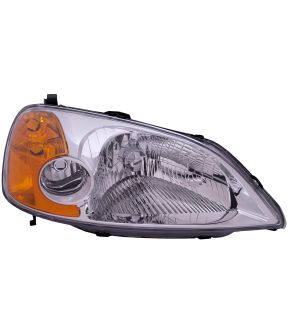 Right Passenger Side Headlight For 01-03 Honda Civic; CAPA Certified