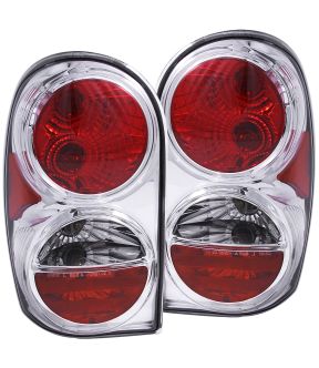 Chrome Housing Halogen Tail Light Compatible with Jeep Liberty 2002-2007 Includes Left Driver and Right Passenger Side Tail Lights