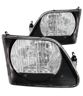 Black Housing Halogen Headlights Compatible with Ford Expedition F-150 1997-2003 Includes Left Driver and Right Passenger Side Headlamps