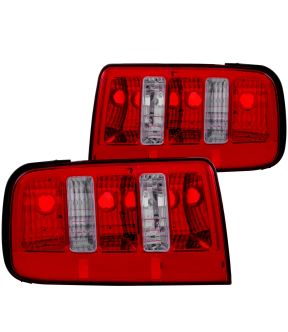 Halogen Tail Light Compatible with Ford Mustang 2005-2009 Includes Left Driver and Right Passenger Side Tail Lights with Red and Clear Lens