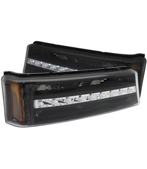 Black Housing LED Signal Lights Compatible with Chevrolet Avalanche Silverado 1500 2500 3500 2003-2006 Includes Left Driver and Right Passenger Side Signal Lights