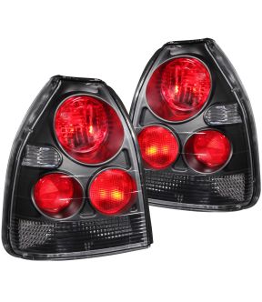 Black Housing Halogen Tail Light Compatible with Honda Civic 1996-2000 3 Door Only Includes Left Driver and Right Passenger Side Tail Lights