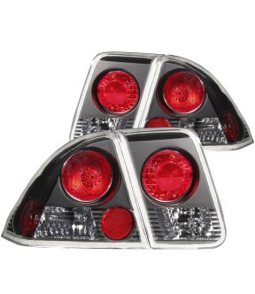 Black Housing Halogen Tail Light Compatible with Honda Civic 2001-2005 Includes Left Driver and Right Passenger Side Tail Lights