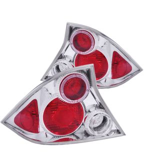 Chrome Housing Halogen Tail Light Compatible with Honda Civic 2001-2003 Includes Left Driver and Right Passenger Side Tail Lights