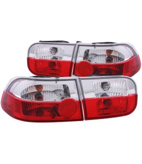 Halogen Tail Light Compatible with Honda Civic 1992-1995 Includes Left Driver and Right Passenger Side Tail Lights with Red and Clear Lens
