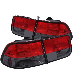 Halogen Tail Light Compatible with Honda Civic Coupe 1996-2000 Includes Left Driver and Right Passenger Side Tail Lights with Red and Smoke Lens
