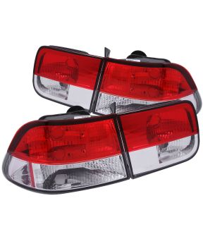 Halogen Tail Light Compatible with Honda Civic 1996-2000 Includes Left Driver and Right Passenger Side Tail Lights with Red and Clear Lens