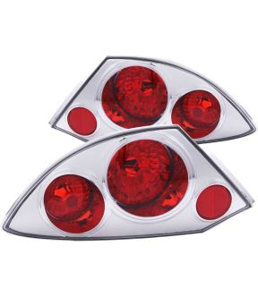 Chrome Housing Halogen Tail Light Compatible with Mitsubishi Eclipse 2000-2002 Includes Left Driver and Right Passenger Side Tail Lights